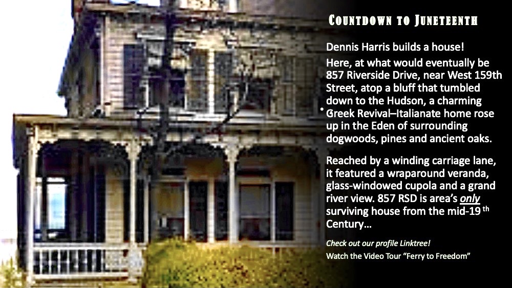 SaveRiverside's tweet image. Dennis Harris builds a house!
Here, at what would eventually be 857 Riverside Drive, near West 159th Street, atop a bluff that tumbled down to the Hudson, a charming Greek Revival–Italianate home rose up in the Eden of surrounding dogwoods, pines and  oaks....