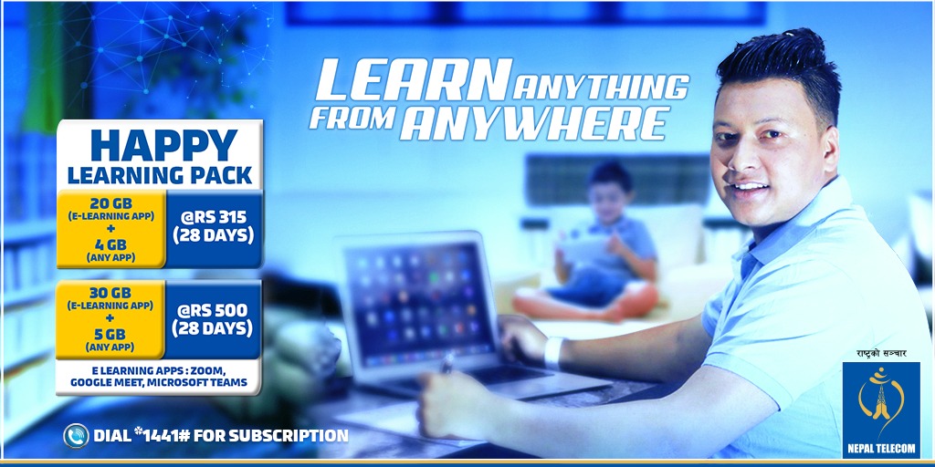 ndcl_nt's tweet photo. Learn and work limitless now with Happy Learning Pack. Let nothing stop you. Dial *1441# to subscribe.
#NepalTelecom #HappyLearningPack https://t.co/KMnf5G52JS