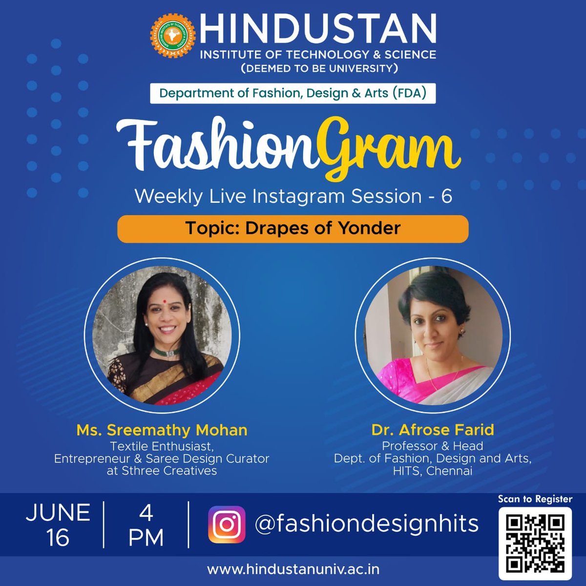 HitsSlaas's tweet photo. Unravelling the Tales and Drapes of Yonder – with Textile Expert  - Ms Sreemathy Mohan @fashiondesignhits on 16th June 4.00 PM

Follow us on Instagram for Weekly Fashion Sessions with Fashion Influencers and more https://t.co/nFlodiZFOr