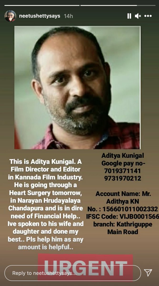 P K H Das (@ipkhdas) on Twitter photo #Sandalwood director #Adityakunigal needs help. He has directed #DaysofBorapora and #Vajramukhi and I had the privilege of working with him on the latter as the #DOP.
Request industry leaders to help, RT and spread the word.
<a href="/NeetuShettySays/">Neethu</a> <a href="/dasadarshan/">Darshan Thoogudeepa</a> <a href="/ShyamSPrasad/">Siddegowda Shyam Prasad | ಎಸ್ ಶ್ಯಾಮ್ ಪ್ರಸಾದ್ |</a> #Sandalwood director #Adityakunigal needs help. He has directed #DaysofBorapora and #Vajramukhi and I had the privilege of working with him on the latter as the #DOP.
Request industry leaders to help, RT and spread the word.
<a href="/NeetuShettySays/">Neethu</a> <a href="/dasadarshan/">Darshan Thoogudeepa</a> <a href="/ShyamSPrasad/">Siddegowda Shyam Prasad | ಎಸ್ ಶ್ಯಾಮ್ ಪ್ರಸಾದ್ |</a>