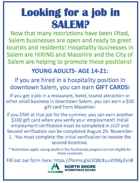 SHSGuidanceDpt's tweet photo. SHS student--Looking for a job? The city of #Salem is hiring for many positions in food service and hospitality. They are even offering financial incentives! Check out the flyers! @swampkohut @sps01907 @cullfinnSHS https://t.co/9dLbX2GBIV
