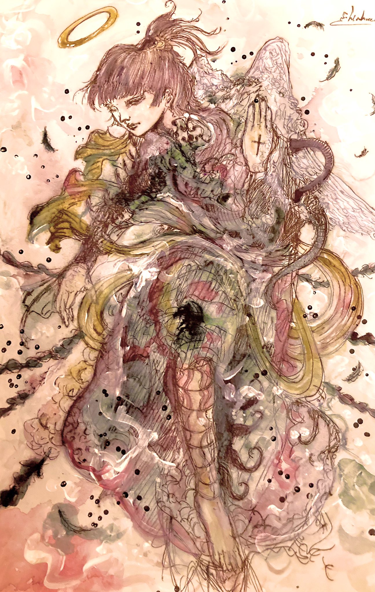 Hirakawa S 堕天使の絵しか 売り得るもの無く 我が人生見返ると 雨に打たれ 傘得るが如し ルシファー ウリエル ミカエル カサエル 天使繚乱 T Co Dctx5qbivk Twitter