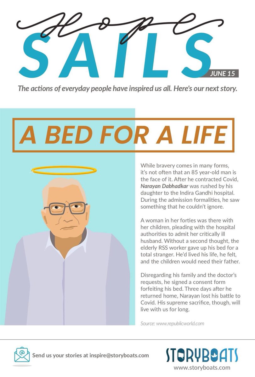 A bed for a life!

Extraordinary stories by Ordinary people.

#hopesails #storyboats #storytelling #inspirationalposts #actofkindness #covid19india