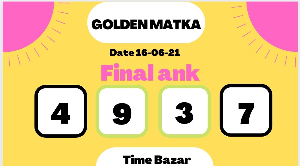 kalyancharts's tweet photo. Indian Satta Matka Golden Matka Final Ank [ Time Bazar ].
https://t.co/Gg6YnhoYLA
Play Open To Close.
#Hyderabad #Bangalore #Goldenmatka #Sattamatka #Timebazar #Mumbai #sattaking #Pune #Sattatips #Onlinematka #Goldensatta https://t.co/MgO5Suttgk