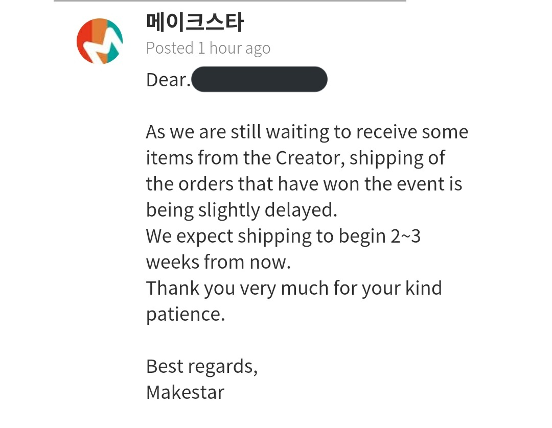 pruuwoojae's tweet image. #prupdates 
Bad news! As mentioned below, makestar has yet to receive some items from the creator, I&apos;m assuming maybe the signed pola/fansign ar photocards since it can&apos;t be the album cuz they signed it on the spot, there will be a delay in shipment for batch 2. Pls take note!