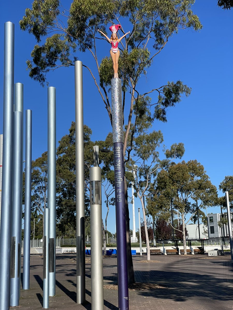 timinthecity's tweet photo. Took a little pilgrimage after my COVID vaccination this morning, to visit the statue of @kylieminogue at Olympic Park… looking a vision in the sunshine today! #OnANightLikeThis #KylieMinogue #Sydney2000 #DancingQueen 💕 https://t.co/qllQhFowzI