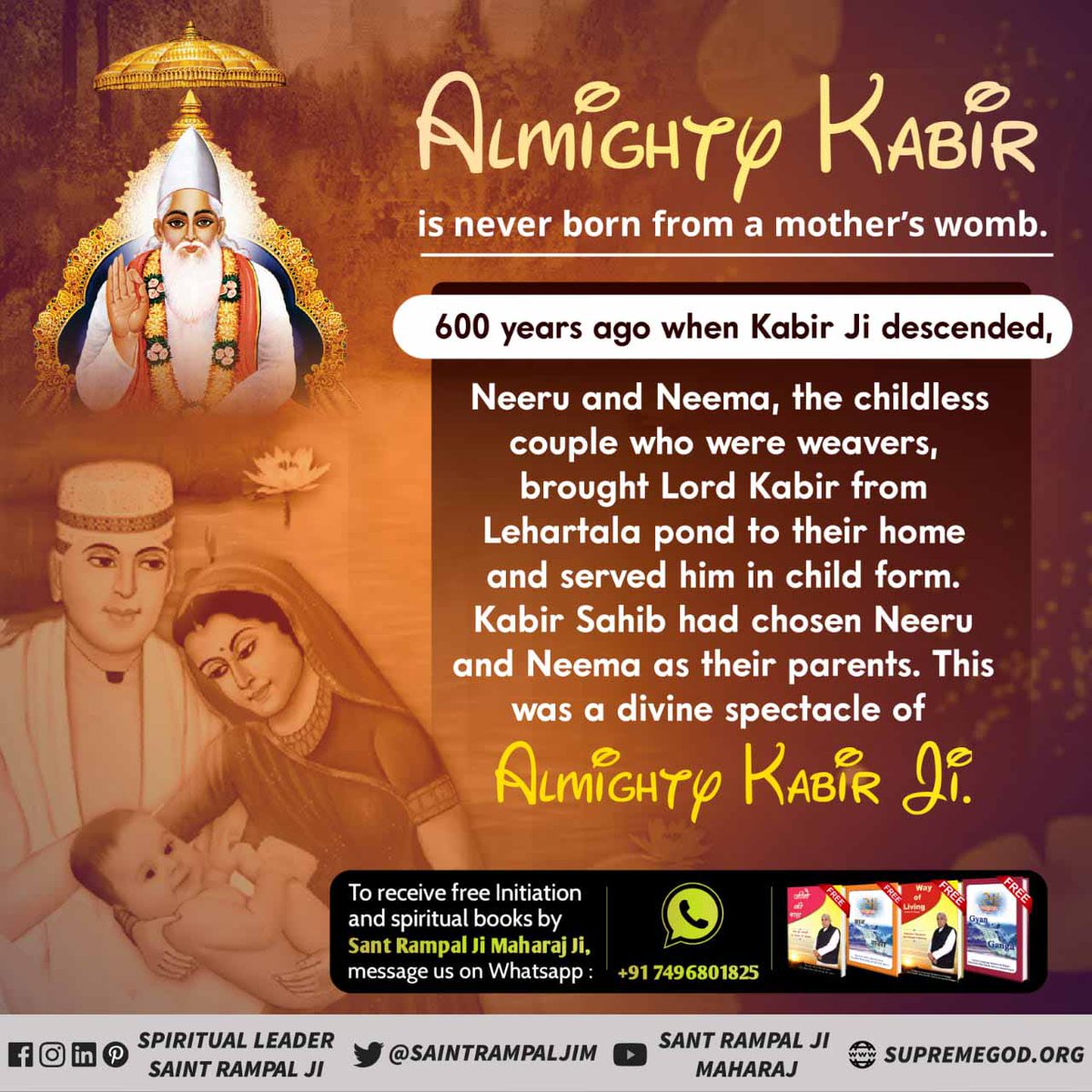 PoonamR70437424's tweet photo. #MythsAbout_GodKabir
कबीर परमेश्वर चारों युगों में इस पृथ्वी पर सशरीर
प्रकट होते हैं अपनी जानकारी स्वयं ही देते हैं। परमात्मा
सतयुग में सत सुकृत नाम से त्रेता में मुनींद्र नाम से तथा
द्वापर में करुणामय नाम से तथा कलयुग में कबीर नाम स प्रकट होते हैं। 
Kabir Prakat Diwas 24 June https://t.co/YPwXbGLLRs