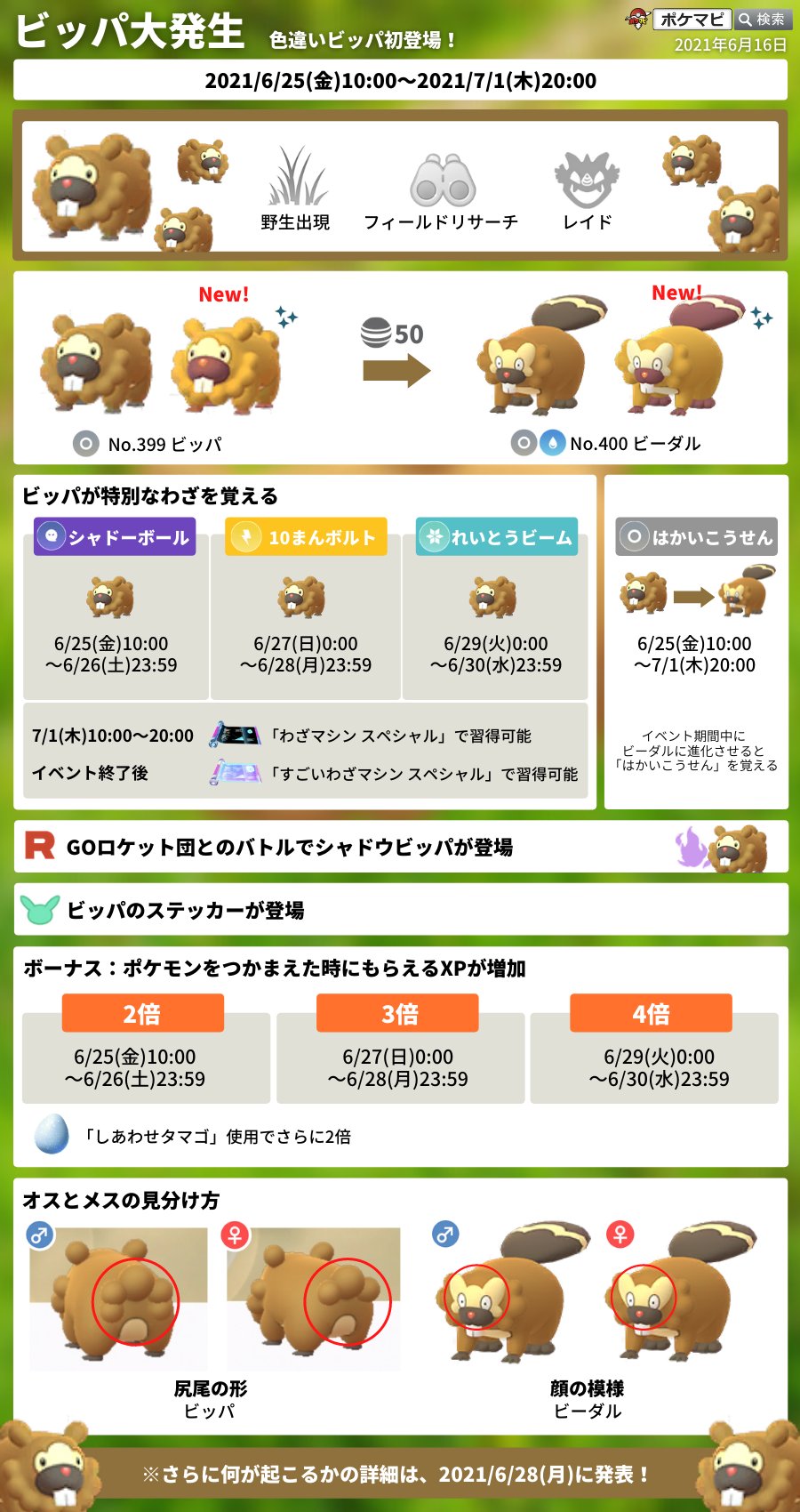ポケモンgo攻略情報 ポケマピ pi イベント開催中は いつビッパをビーダルに進化させても必ず はかいこうせん を覚えるよ ということなんだと思われます ビーダルの はかいこうせん は特別な技ではなく 現在でも新規で覚えることが