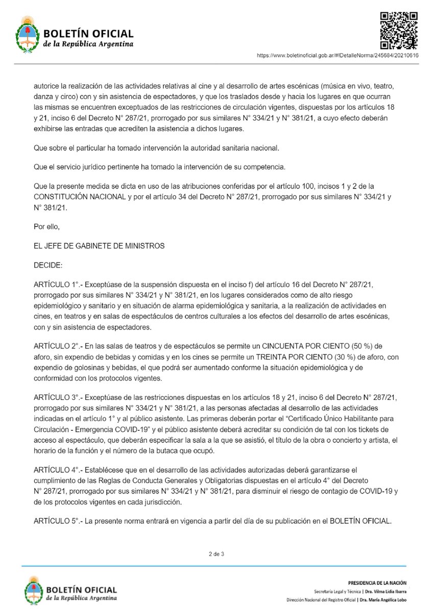 AADET (@aadetok) on Twitter photo Con inmensa emoción compartimos:
📌Se habilita la actividad teatral y musical en vivo, con y sin espectadores, con un 50% de aforo cumpliendo los protocolos vigentes.
📌Se implementa el #PasaporteCultural para la circulación del público asistente.
<a href="/CulturaNacionAR/">Cultura Nación</a> Con inmensa emoción compartimos:
📌Se habilita la actividad teatral y musical en vivo, con y sin espectadores, con un 50% de aforo cumpliendo los protocolos vigentes.
📌Se implementa el #PasaporteCultural para la circulación del público asistente.
<a href="/CulturaNacionAR/">Cultura Nación</a>