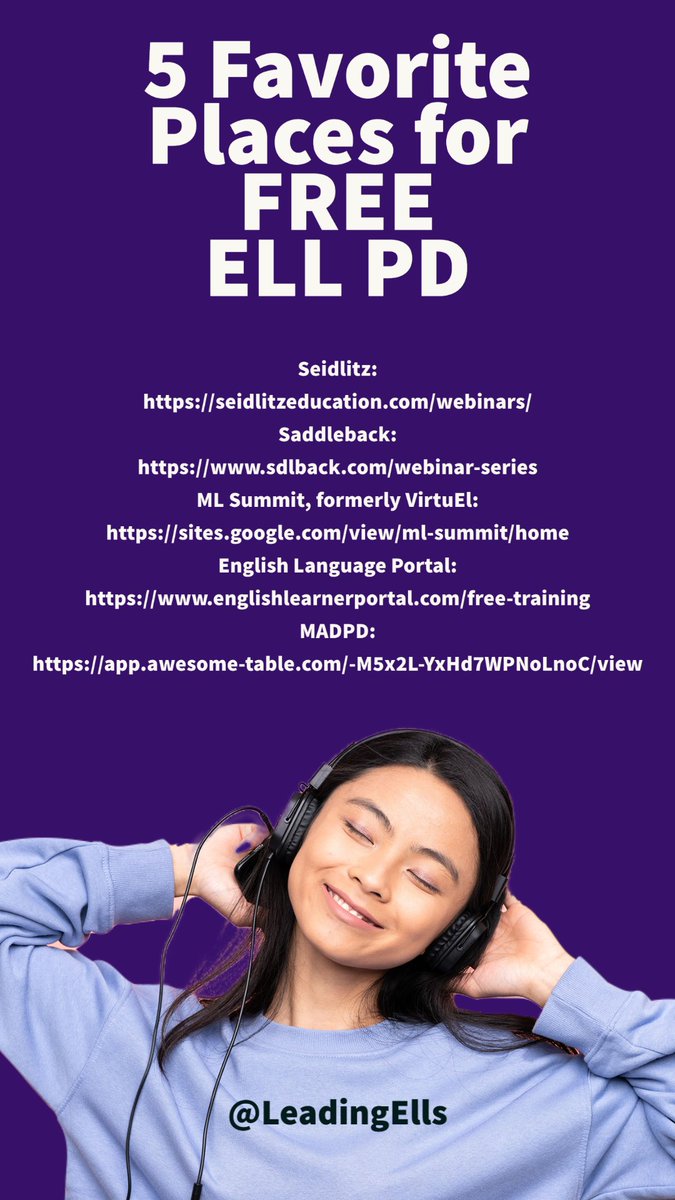 LeadingELLs's tweet photo. My 5 fav FREE Places for  ELL PD.  Watch them, bookmark them, and pass them on... https://t.co/OhHJpcxP3X