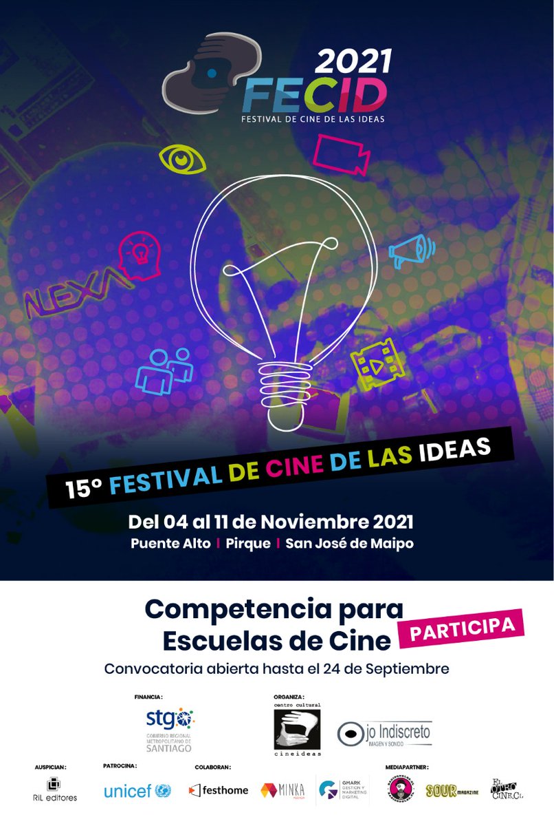 FECID_Cine's tweet photo. Hasta el día Viernes 24 de Septiembre, estará abierta la convocatoria para participar en la selección y competencia del 15° Festival de Cine de las Ideas FECID 2021. #escuelasdecine #cine #cortometrajes
Puedes descargar Bases y Ficha de inscripción en https://t.co/Nh7Ib9n36B https://t.co/qKfzg69zRB