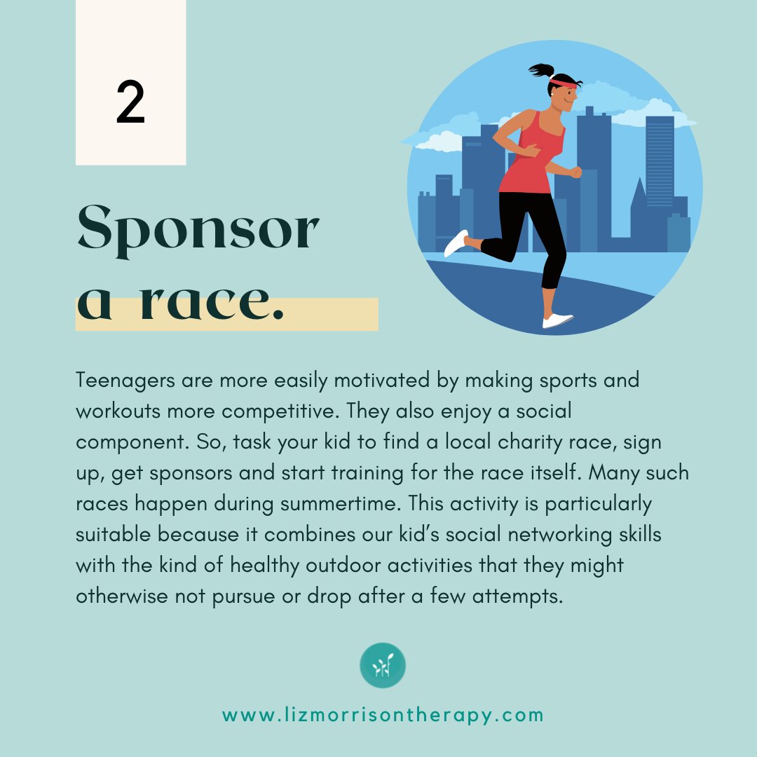 LizMorrisonLCSW's tweet image. Here are 5 unusual activities that can keep your teens off the couch this summer. The whole family can enjoy some of these activities.