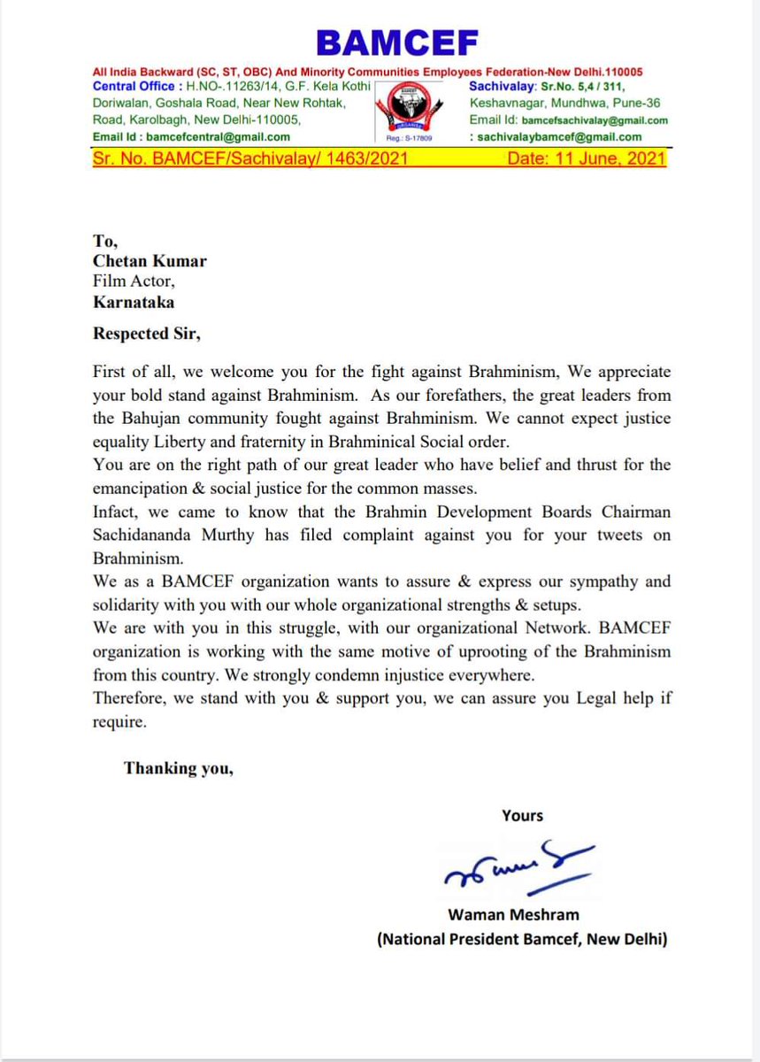 Thank you for the support, BAMCEF &amp; Mr. <a href="/WamanCMeshram/">Waman Meshram</a>
