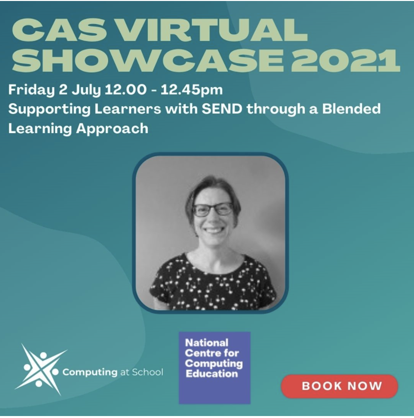 DrChips_'s tweet photo. 2nd July: join leading expert @catherinelliott as she will show you ways to support learners with special educational needs + disabilities #SEND in computing through a Blended Learning approach.
Book your free place https://t.co/YT731cuxgs
#casinclude @casinclude #casvirtual21 https://t.co/9HImzkG8pq
