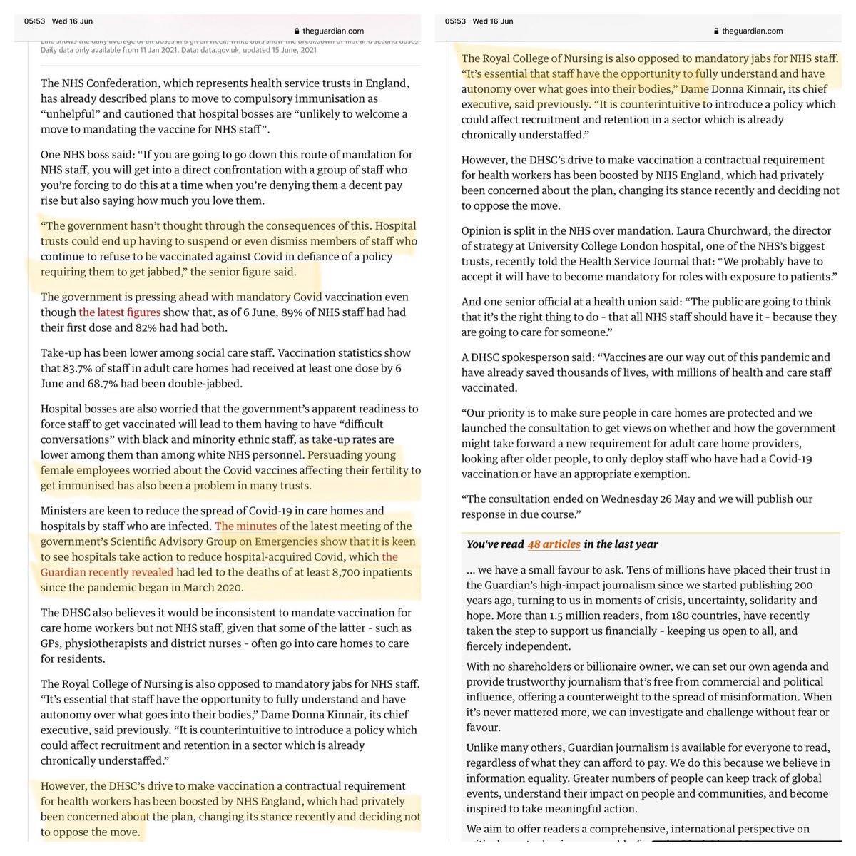 Is this Lawful? 

‘Covid jabs to become MANDATORY for care home staff in England’ and ‘extending compulsory vaccination measure TO ALL NHS STAFF.’

‘those working with adults will have 16 weeks to get vaccinated or FACE LOSING THEIR JOBS?’ <a href="/Francis_Hoar/">Francis Hoar</a> 

theguardian.com/world/2021/jun…