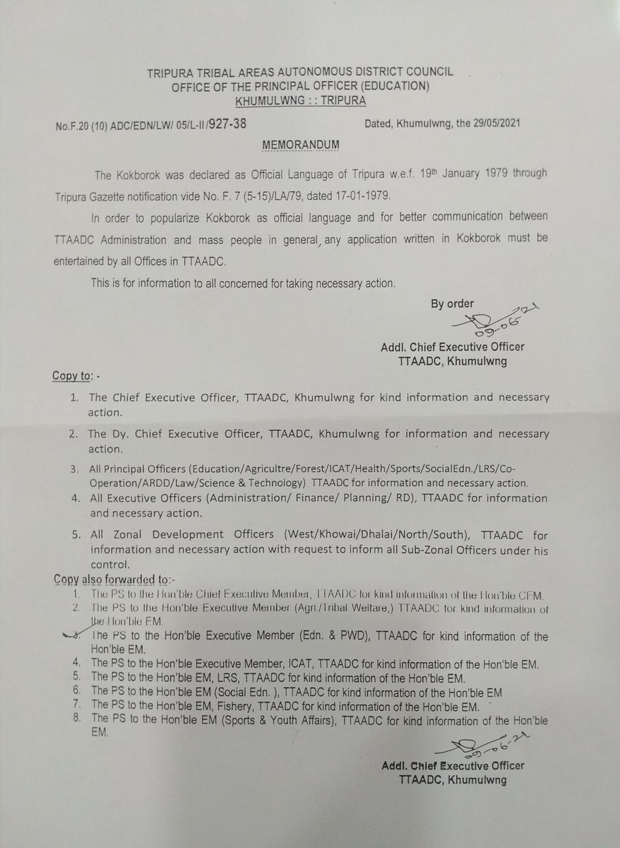 PradyotManikya's tweet photo. Inside 100 days we have ensured that Kok Borok can be used for official communication for the Govt in the council.We are trying our best to change a system which has been insensitive to our sentiments.1st step was to write the Council Bhawan in Kok Borok...more will follow https://t.co/3tBbXBMMfC