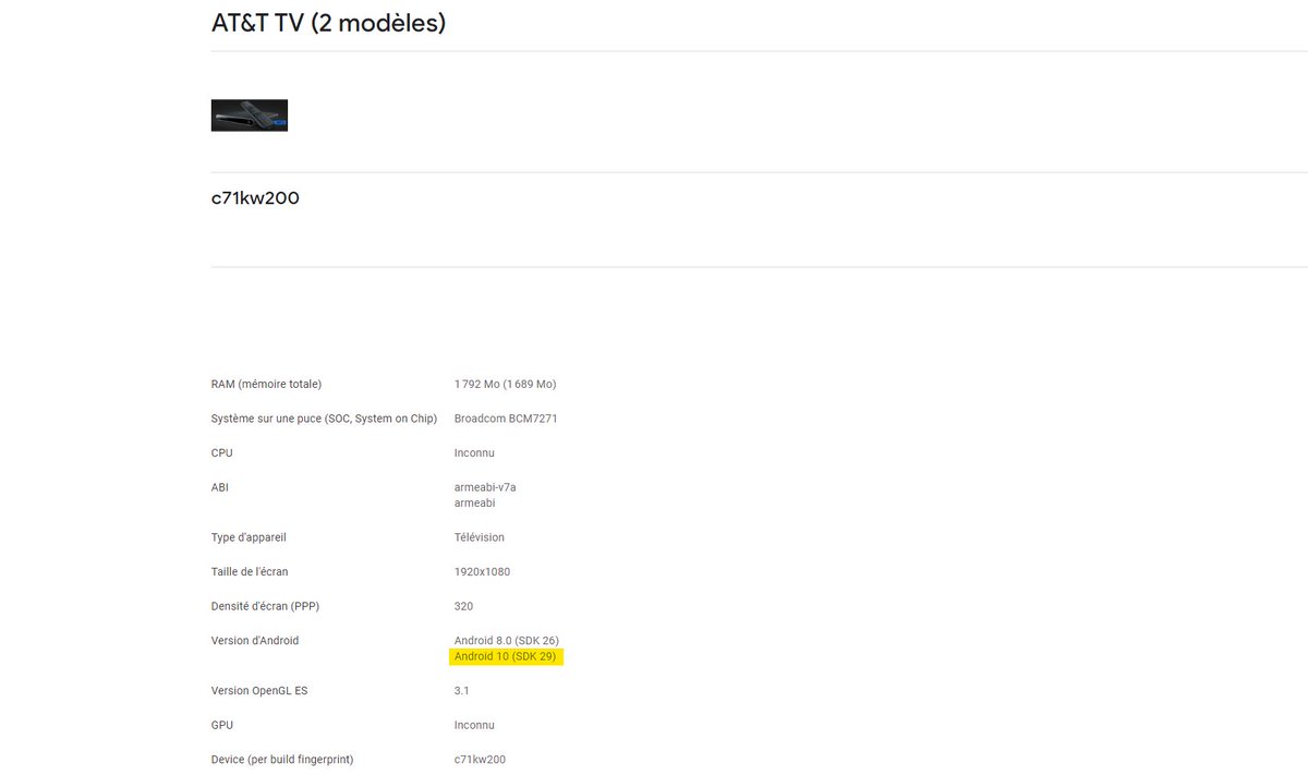 AndroidTV_Rumor's tweet photo. AT&amp;T @ATT will finally update its #AndroidTV Box (C71KW) to Android 10 according to the Google Play Console. https://t.co/aRdEuHusRv