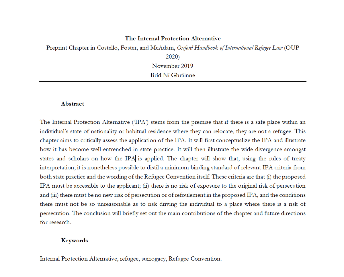 Dr Bríd Ní Ghráinne (@nighrainne) on Twitter photo Delighted to be amongst the 47 women who have contributed to the Oxford Handbook of International Refugee Law, edited by <a href="/ProfCCostello/">Cathryn Costello</a>, <a href="/profjmcadam/">Jane McAdam</a>, and Prof Michelle Foster.
My chapter is on the 'Internal Protection Alternative'. More details: bit.ly/3cEFzVy Delighted to be amongst the 47 women who have contributed to the Oxford Handbook of International Refugee Law, edited by <a href="/ProfCCostello/">Cathryn Costello</a>, <a href="/profjmcadam/">Jane McAdam</a>, and Prof Michelle Foster.
My chapter is on the 'Internal Protection Alternative'. More details: bit.ly/3cEFzVy