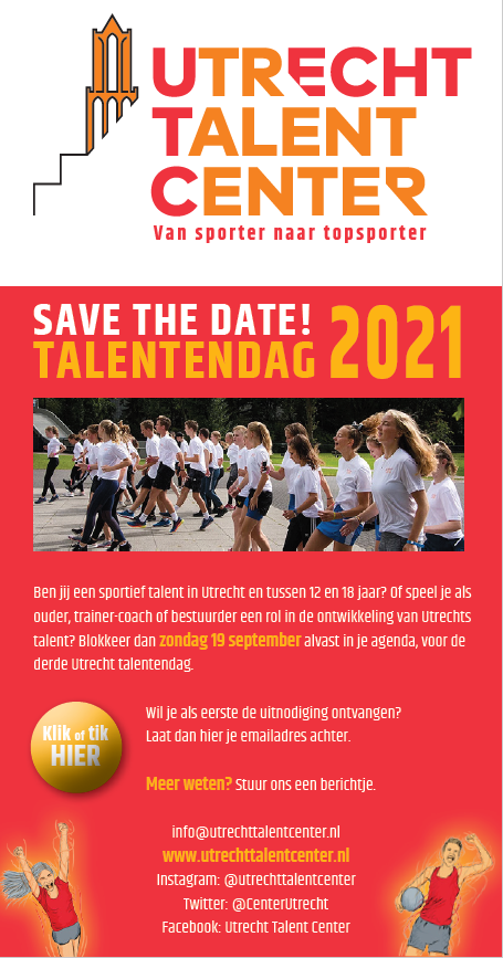 #sporttalenten opgelet <a href="/CenterUtrecht/">Utrecht Talent Center</a>:  De Utrecht Talentendag komt weer in zicht! Ben jij een sportief talent of de begeleider (trainer/coach/bestuurder) van sportieve talenten? Zet 19 september dan alvast in je agenda! #talentontwikkeling030