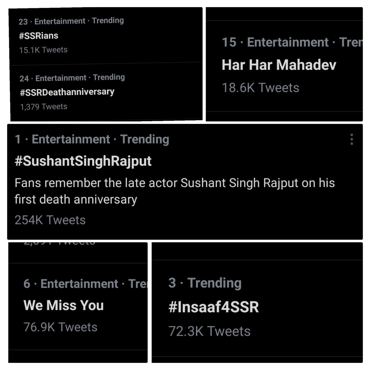 _Rayofhope113's tweet photo. Sushant is trending everywhere.

Below HTs/TL are trending:
- Har Har Mahadev
-#SSRians
- #SSRDeathAnniversary
- #SushantSinghRajput
- We Miss You
- #Insaaf4SSR

It's actually treat to watch him trending everywhere. ☺️❤️

SUSHANT JUSTICE MATTERS https://t.co/fLnhbj3mIt