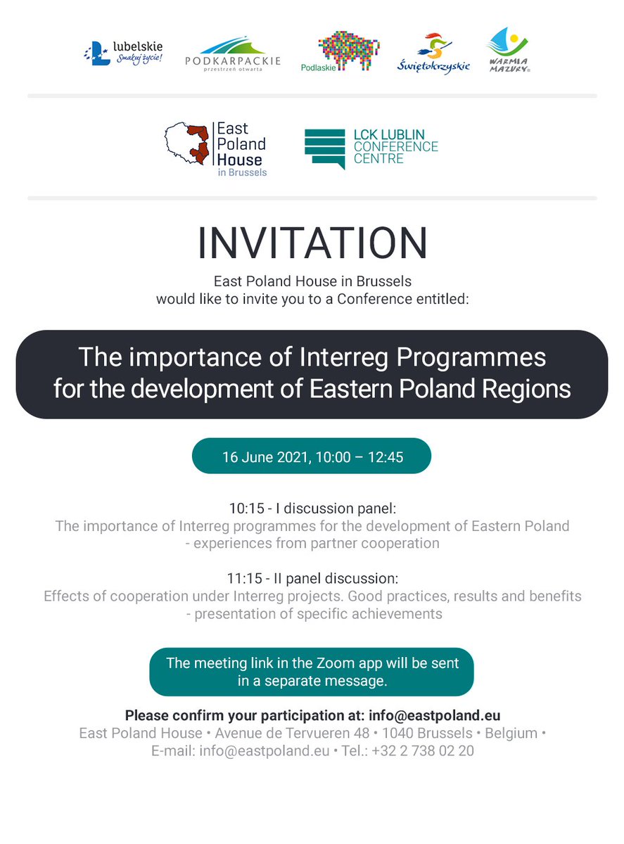 Project_ENES_CE's tweet photo. Conference “The importance of Interreg programmes in the development of Eastern Poland regions” on 16 June 2021 at 10:00 am
organized by the East Poland House in Brussels. The event will take place in on-line form. 

https://t.co/eqYErXFk3X https://t.co/CUhaw9mpOj
