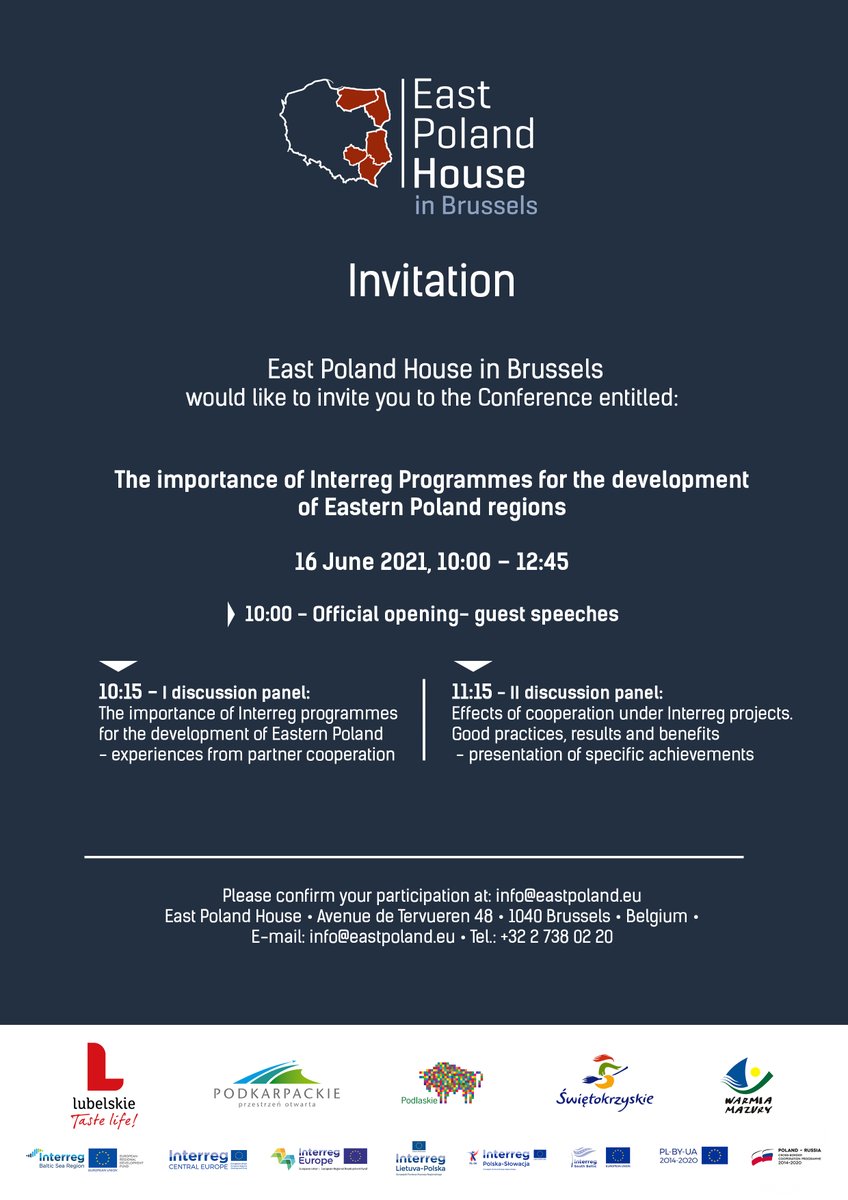 Project_ENES_CE's tweet photo. Conference “The importance of Interreg programmes in the development of Eastern Poland regions” on 16 June 2021 at 10:00 am
organized by the East Poland House in Brussels. The event will take place in on-line form. 

https://t.co/eqYErXFk3X https://t.co/CUhaw9mpOj