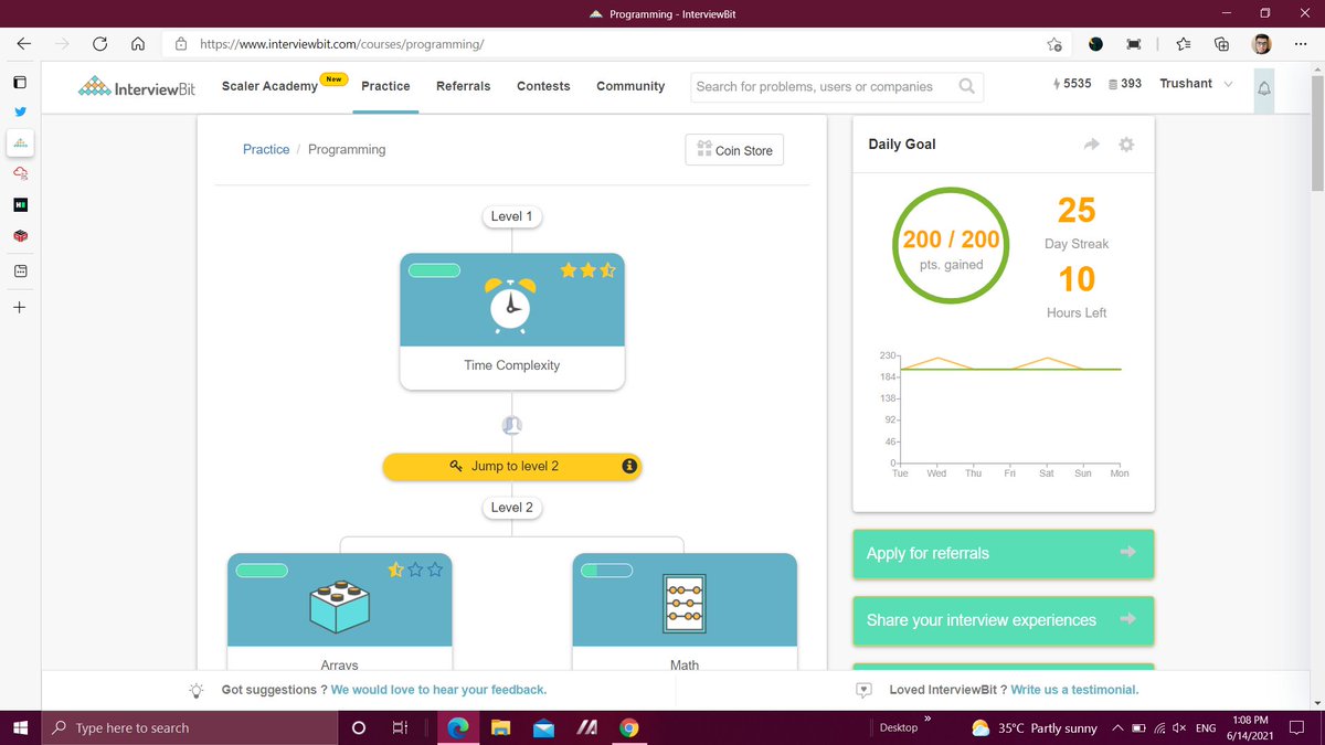 5c178eb256f3475's tweet photo. Day 25 task completed 25 Days of Streak
Streak 025/100Star- 🥇🥇
#100DaysOfCode 
#100daysofcodechallenge 
#IB_Coding_Streak 
#code
#codingbootcamp
#developers
#Java 
#c 
#Python 

@scaler_official
@interview_bit https://t.co/lyWFm6FiZ9