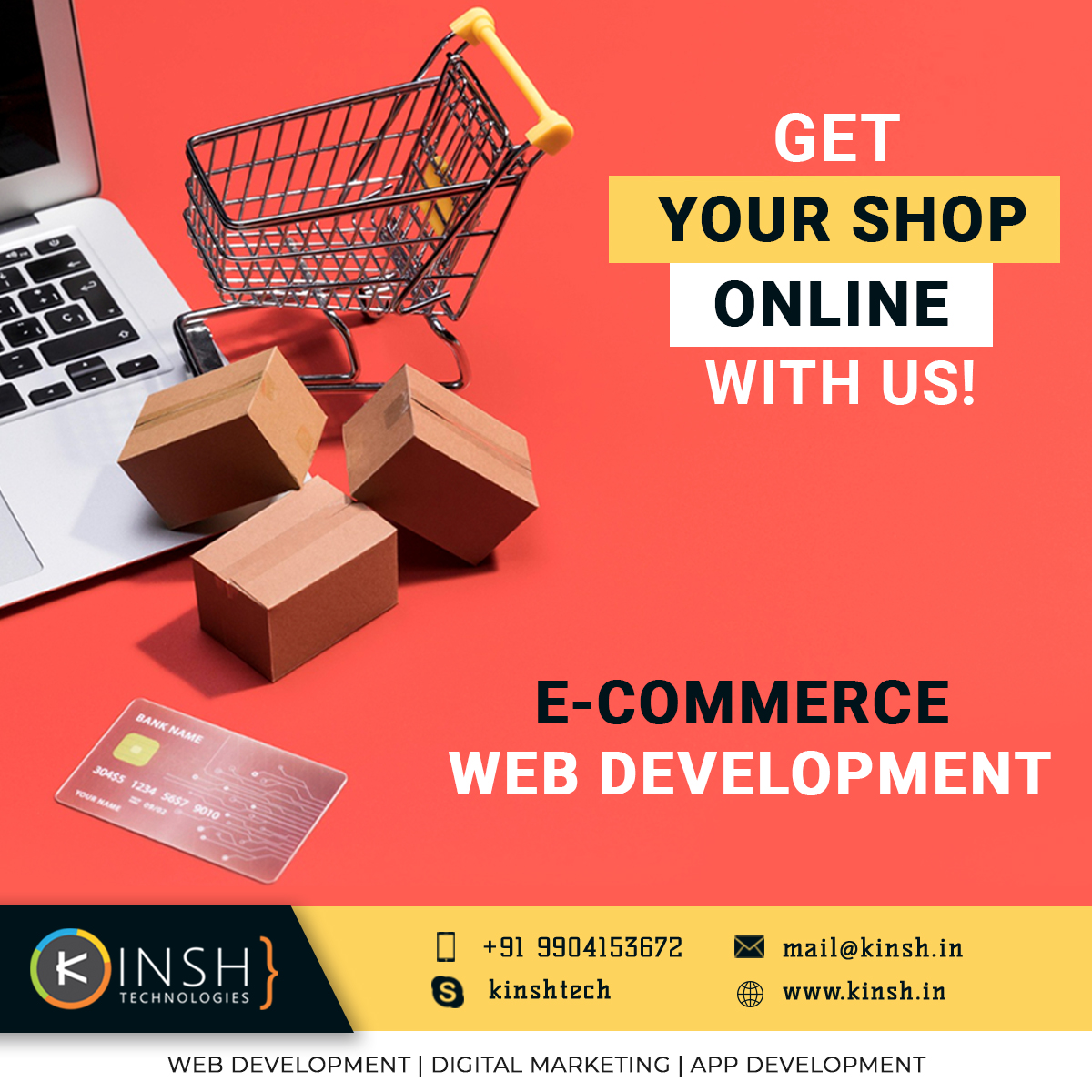 kinshtech's tweet photo. With increasing use of mobile shopping, reach wider audience &amp; get your mobile-friendly shop online with us!  🛒

Enquire now: mail@kinsh.in

#ecommercewebsite  #onlineshop #websitedevelopment #webdevelopmentagency #wordpresswebdevelopment #magento #shopify #laravel https://t.co/y2qC3Zw5DI