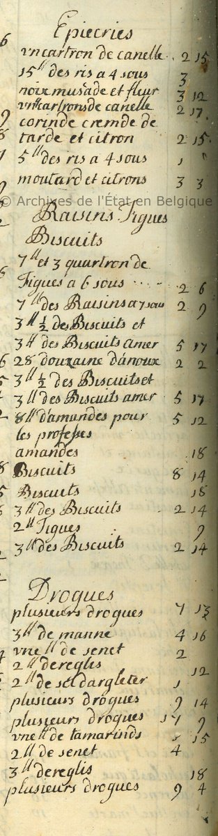 AsblCelida's tweet photo. L'inventaire des archives des "Bénés", les #Bénédictines de Liège (1547-1796), est en ligne !
🧐L'occasion d'examiner à la 🔎leur consommation de #noix de #muscade, clous de girofle, #amandes, #figues et autres drogues... 😉
📖https://t.co/1GdcvhVLS3 https://t.co/rdyJ5OPdJ4