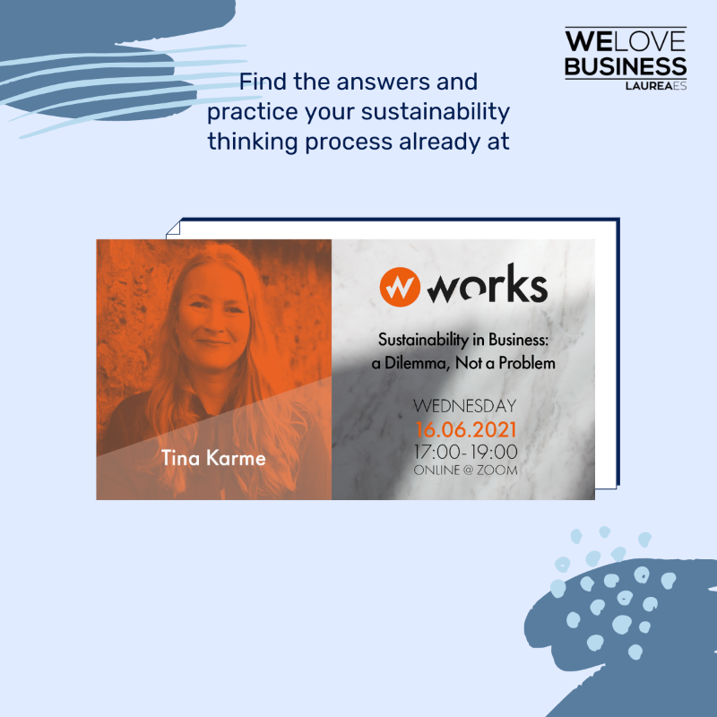 LaureaES's tweet photo. It is time to demystify sustainability when it comes to its applications in business 🌱
Join us this Wednesday 16.6 with Tina Karme from Sustory
#globalgoals #sustainabledevelopment #growthworks #growthworkshop #growth
