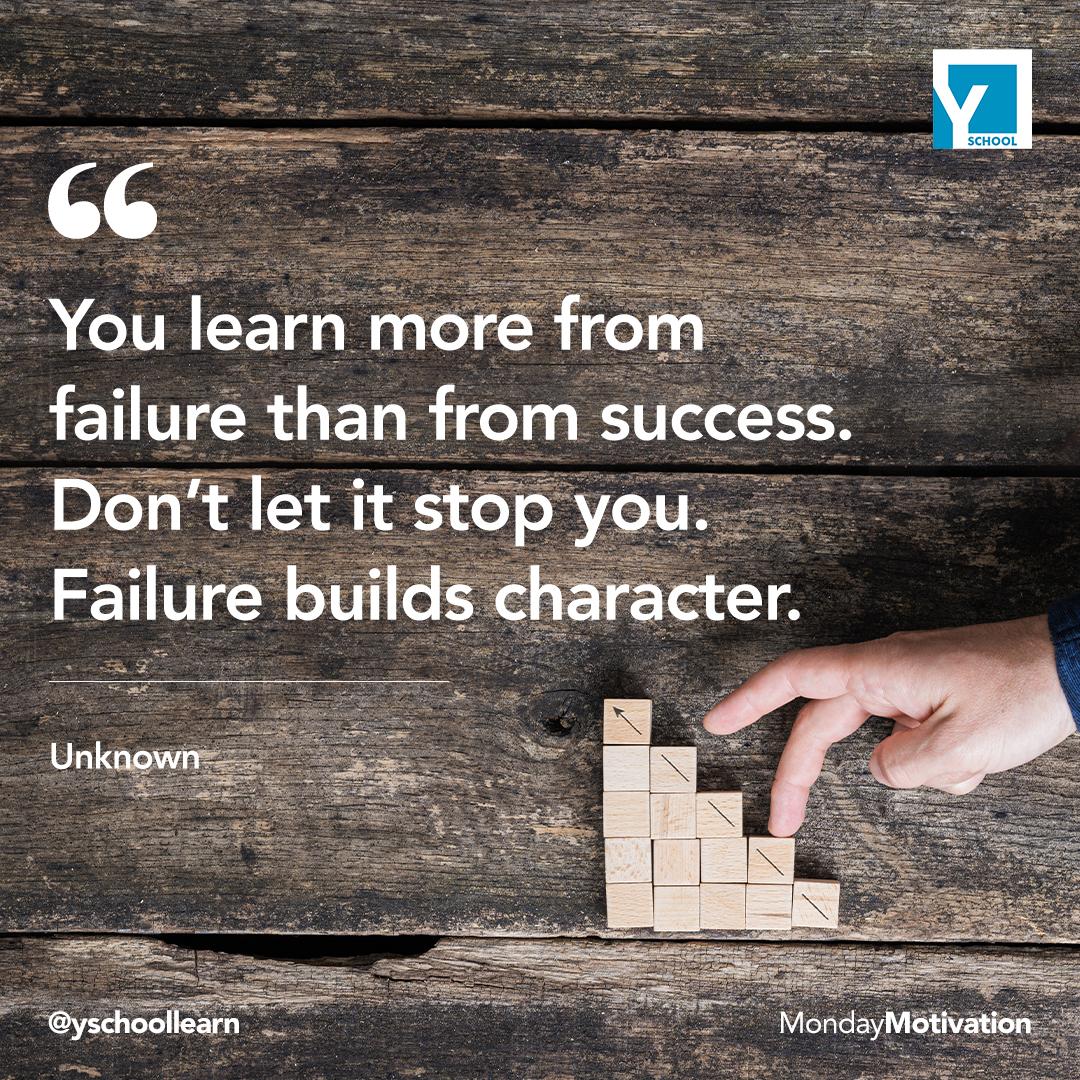 Yschool_Edu's tweet photo. “You Learn More From Failure Than From Success. Don’t Let It Stop You. Failure Builds Character.” – Unknown
Monday Motivation!!!
#mondaymotivation #monday #success #learning #motivationiskey #motivationquotesforlife #competitionexams
@Yschool4
@anandarora
@Gurpree47767078 https://t.co/4RtDEVNPk9