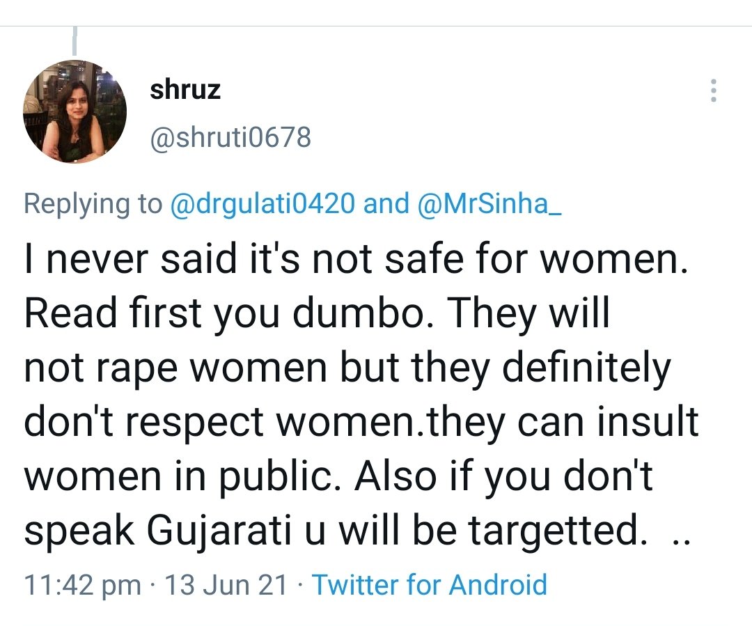 If you belong to another state and you have ever visited Gujarat please write about your experience.

This Shivsena supporter is saying that she experienced language discrimination in Gujarat and Gujarati don't respect women!