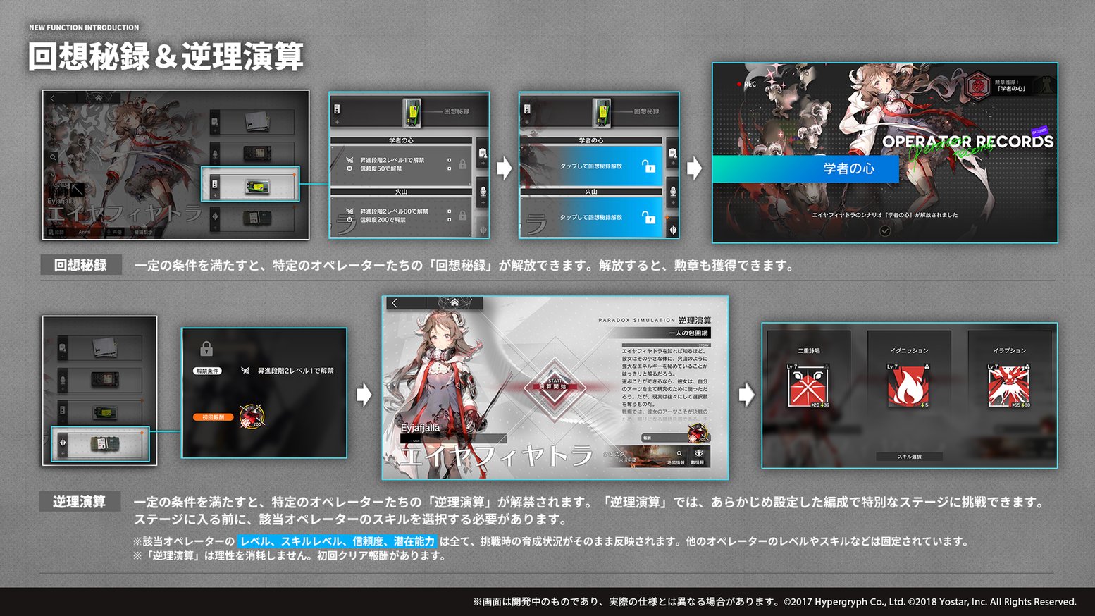 アークナイツ公式 On Twitter 新機能 次のアップデートでは 新機能 回想秘録 と 逆理演算 が実装予定 一定の条件を満たすと 特定のオペレーターたちの 回想秘録 逆理演算 が解放できます 詳細は添付の画像をご確認ください お楽しみに アーク
