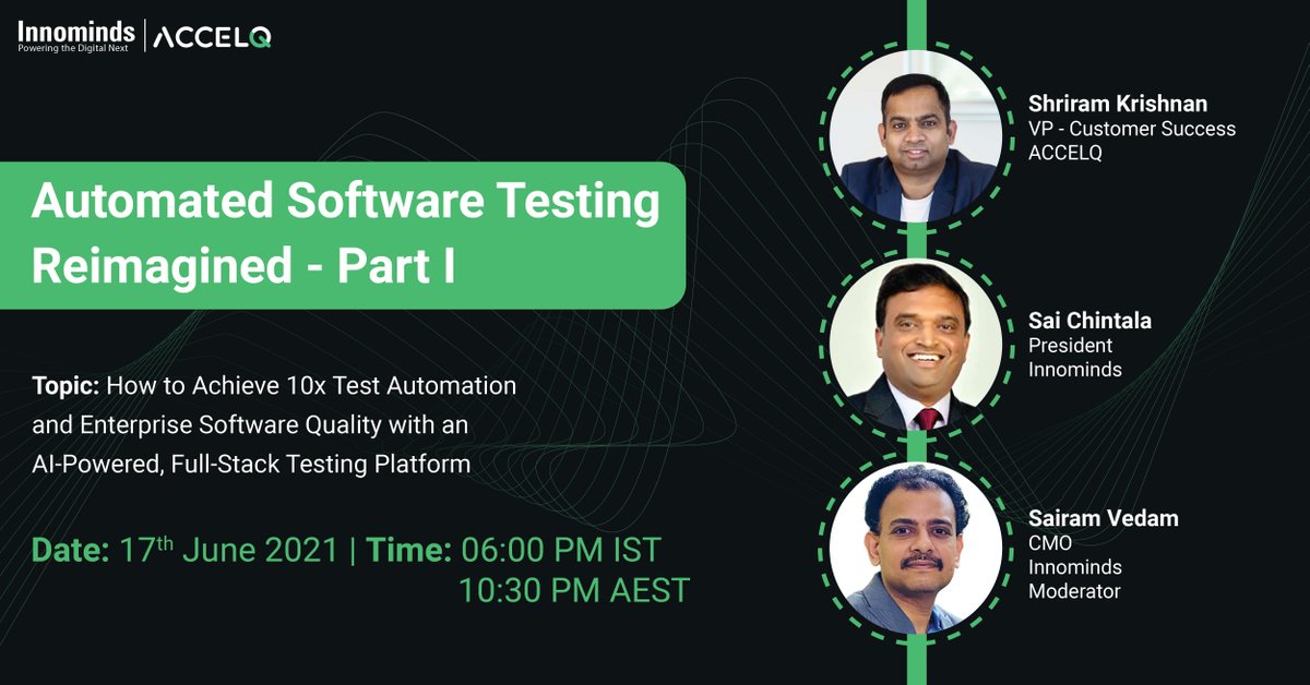 Join us for the Virtual Fireside Chat “Automated Software Testing Reimagined” to get insights on how #AI enhances #Quality Engineering across the SDLC. Register here: bit.ly/3gjoWRj 

#AIDrivenQE #TestAutomation #TestAutomationTools #TestAutomation #FullStackAutomation