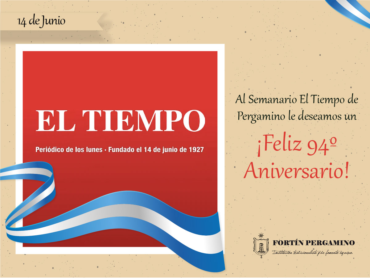 FortinPergamino's tweet photo. 14 de Junio I Celebramos junto al Semanario El Tiempo su 94° Aniversario, ¡Muchas Felicidades!

#FortínPergamino #semanarioeltiempopergamino https://t.co/CMQLv4TSW5