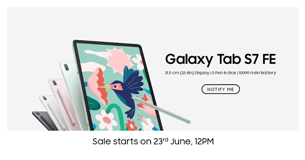 TechTalksByAmit's tweet photo. Samsung Galaxy Tab S7 FE first sale will start from 23rd June in India.😍 https://t.co/WrSdsC5l4g