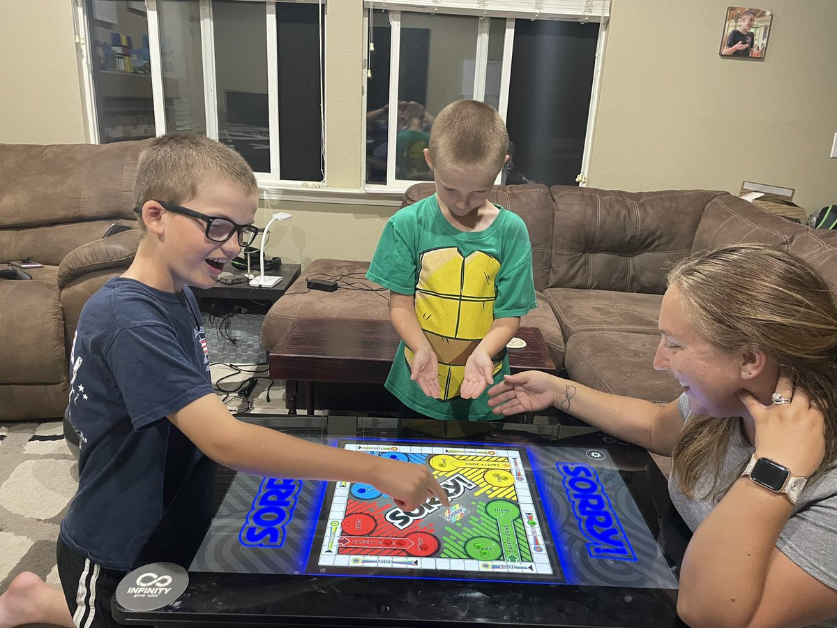 Playing Sorry! on our new Infinity game table. @arcade_1up #infinitygametable  #familygamenight #sorry!