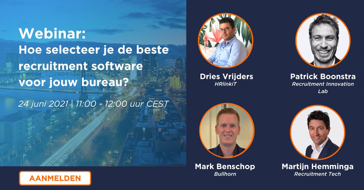 ‘Hoe selecteer je de beste recruitment software voor jouw bureau?’ op die vraag geven @driesvrijders, <a href="/PatrickBoonstra/">Patrick Boonstra</a> en Mark Benschop op 24 juni in een digitale discussie gehost door <a href="/martijnhemminga/">Martijn Hemminga</a> het antwoord. ow.ly/1ilL50F0bZB