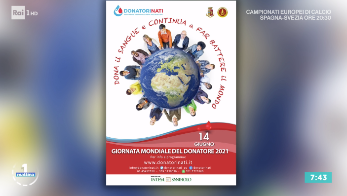 Unomattina's tweet photo. Oggi è la Giornata Mondiale del donatore di sangue, evento globale istituito dall’Organizzazione Mondiale della Sanità, che quest’anno sarà ospitato a Roma. In studio Gianpietro Briola, Presidente dell’ @avisnazionale. ➡ https://t.co/Jj6zfG4QwM #Includerai https://t.co/dUCEXKG5DT