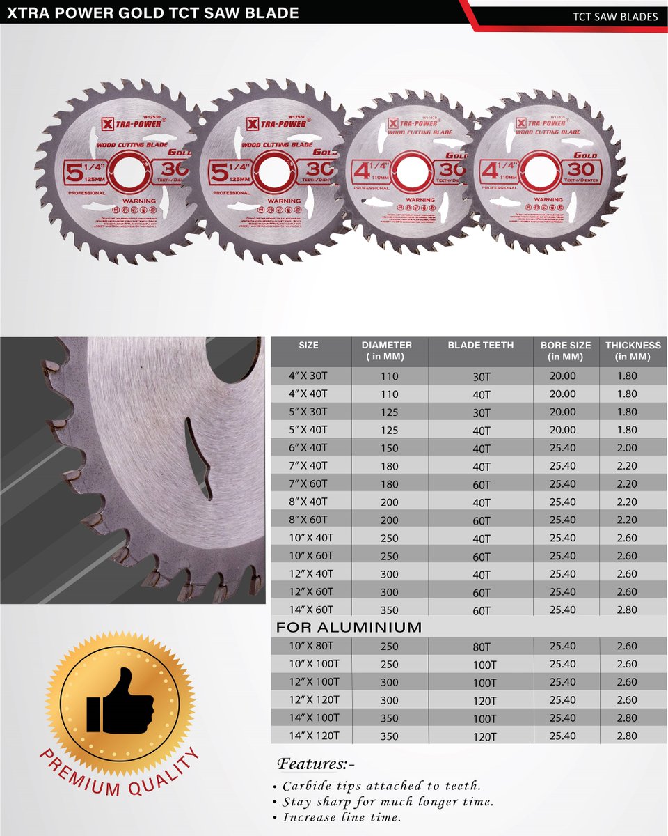 XP Gold TCT Saw Blade Features:-
Perfect and Stable #Cutting Performance.
Suitable For Hardwood & Aluminium
Fast cutting #speed and high cutting efficiency.
The scoring width can be adjusted by the spindle.

#xpgoldtctsawblade #xpgold #ultralongcutting #smoothcuts #effortlesscuts