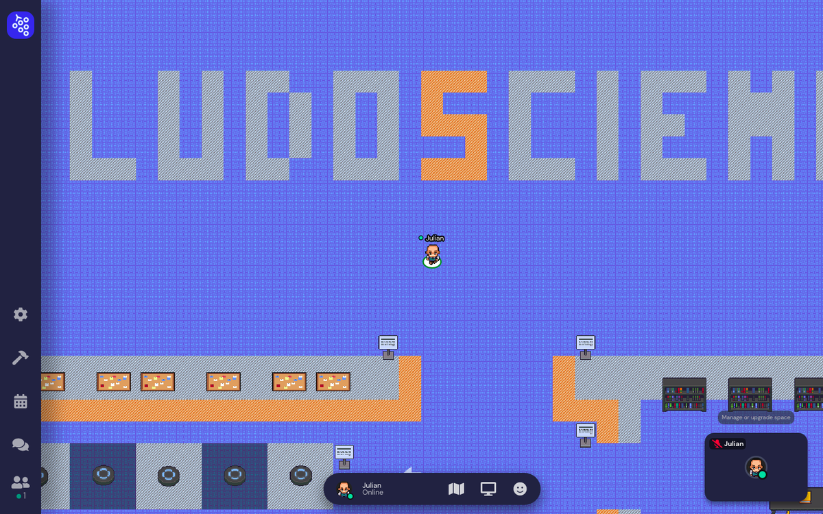 Bienvenue sur le Gather Town de Ludoscience !
lnkd.in/gJe5csK
Découvrez ou redécouvrez toutes les ressources du site sous une forme gamifiée !

#gamification #seriousgame #jeuxvidéo #seriousgames #recherche #education #sciences #jeuxsérieux