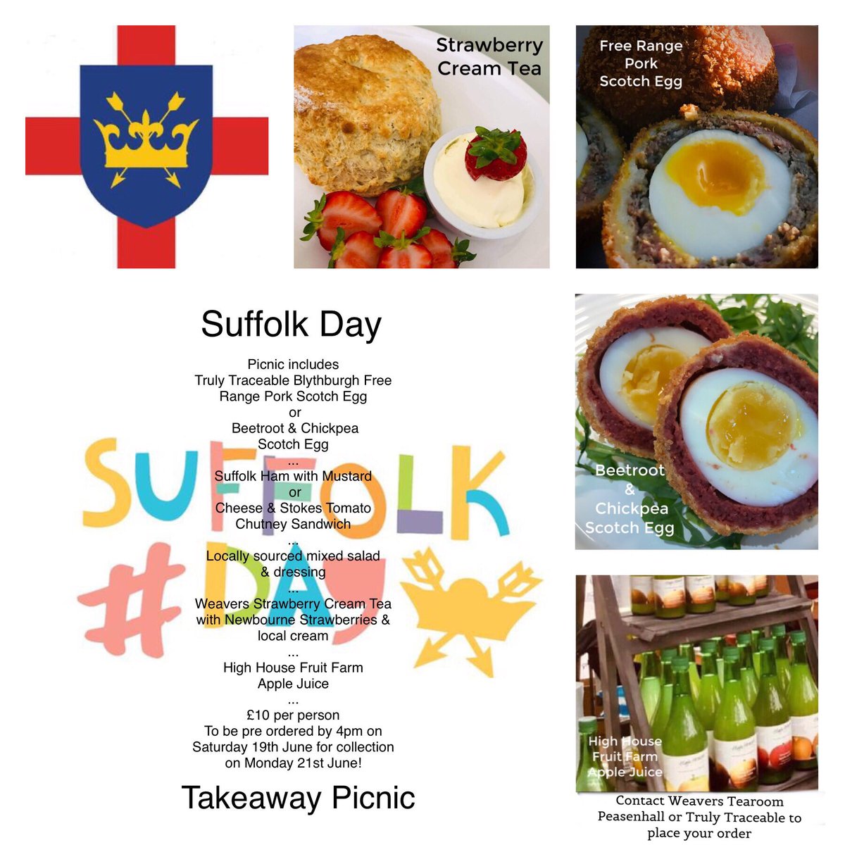 One week to go! Suffolk Day Picnic Boxes available to order from <a href="/theWeaversPeas/">The Weavers Peasenhall</a> or <a href="/TrulyTraceable/">Truly Traceable</a> 
instagram.com/p/CQFuLAAD0Pm/… #suffolkday #suffolkfood