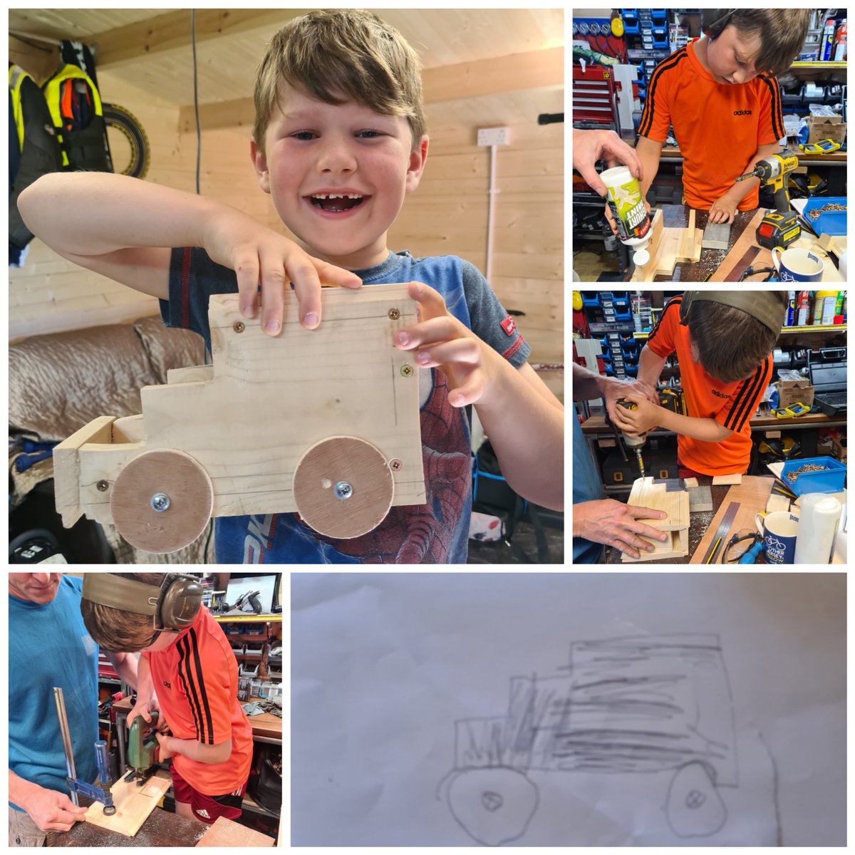 lkenny4's tweet photo. Nathan appeared on Saturday with his tool bag, I have a plan of something I want to build... he drew it out, and with the help of his dad built his farm truck! 💕 Think there maybe a show and tell today!!! @KinrossPrimaryS #ambition #creative #dedication #learning https://t.co/GoLk2Y5Nnu