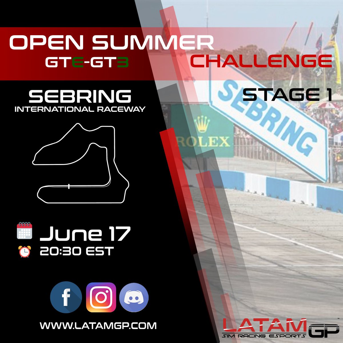 OPEN SUMMER GTE - GT3 CHALLENGE 🏁

1ST STAGE

SEBRING INTERNATIONAL RACEWAY 🇺🇸
29 DRIVERS

WATCH OUR BROADCAST ON OUR OFFICIAL CHANNEL
YOUTUBE - LATAM GP 🎥

FOLLOW US ON FACEBOOK / YOUTUBE / TWITTER

#simracing #gt3 #GTE  #latamgp20 #iracingworld #iracingleague #iracingofficial