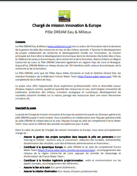 dominiquedarmen's tweet photo. Le @pole_dream  recrute un.e chargé.e de mission Innovation &amp; Europe ! Pour Septembre 2021
#innovation #europe #recrutement #CDI https://t.co/JKMvYnlJkT