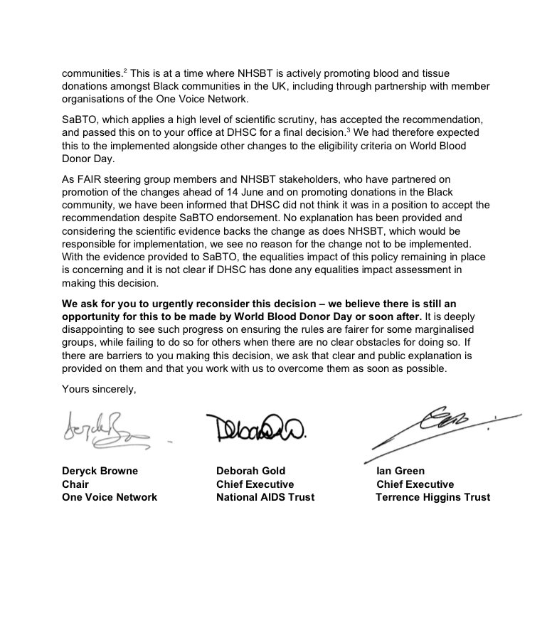 NEW. End all discrimination in blood donation. Today changes to blood donation criteria come into force meaning far more gay & bisexual men can safely donate. But discriminatory restrictions remain which mainly impact Black communities. This must urgently change @MattHancock👇