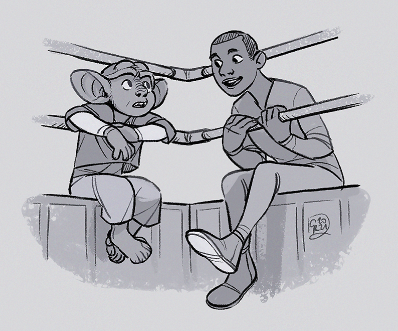 Season 1 Jake and Nog, two unlikely best friends hanging out at their favorite spot. (Star Trek DS9)