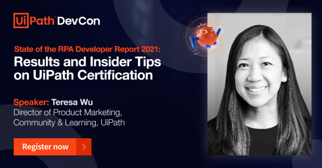 grahamwatt's tweet photo. We're ready to unveil the results of the State of the #RPA Developer 2021, live at #UiPathDevCon. Tune in and get tips on growing your career and achieving your UiPath certification from industry experts. https://t.co/QYBdLDp1jw https://t.co/beMq4rqoYR