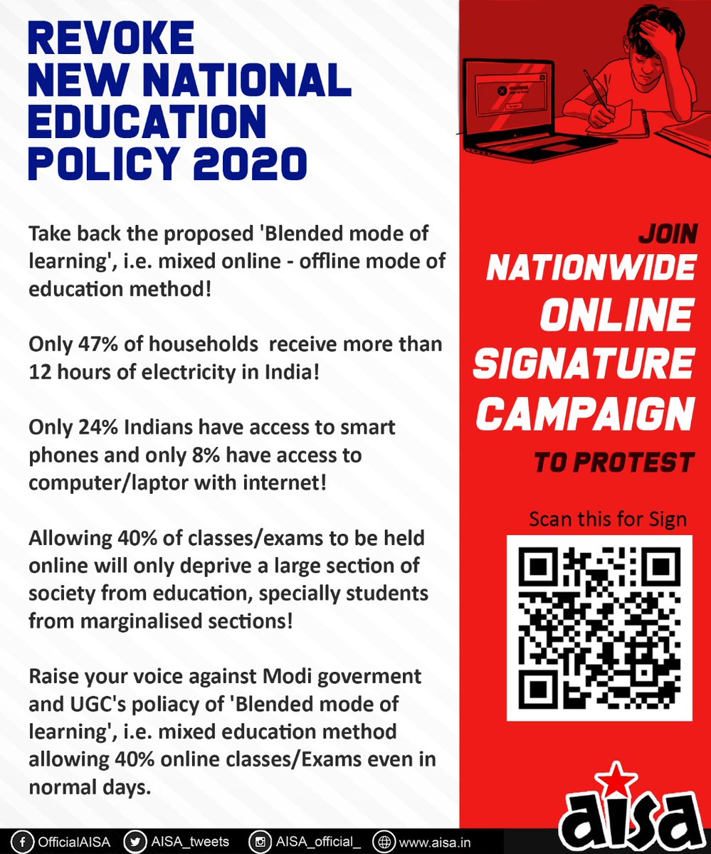 Revoke New National Education Policy 2020.
@DrRPNishank

#RejectNEP2020 
#NEP2020 
@AISA_tweets
 @AISA_Rajasthan 
@AISA_Jaipur 
@cpimlliberation