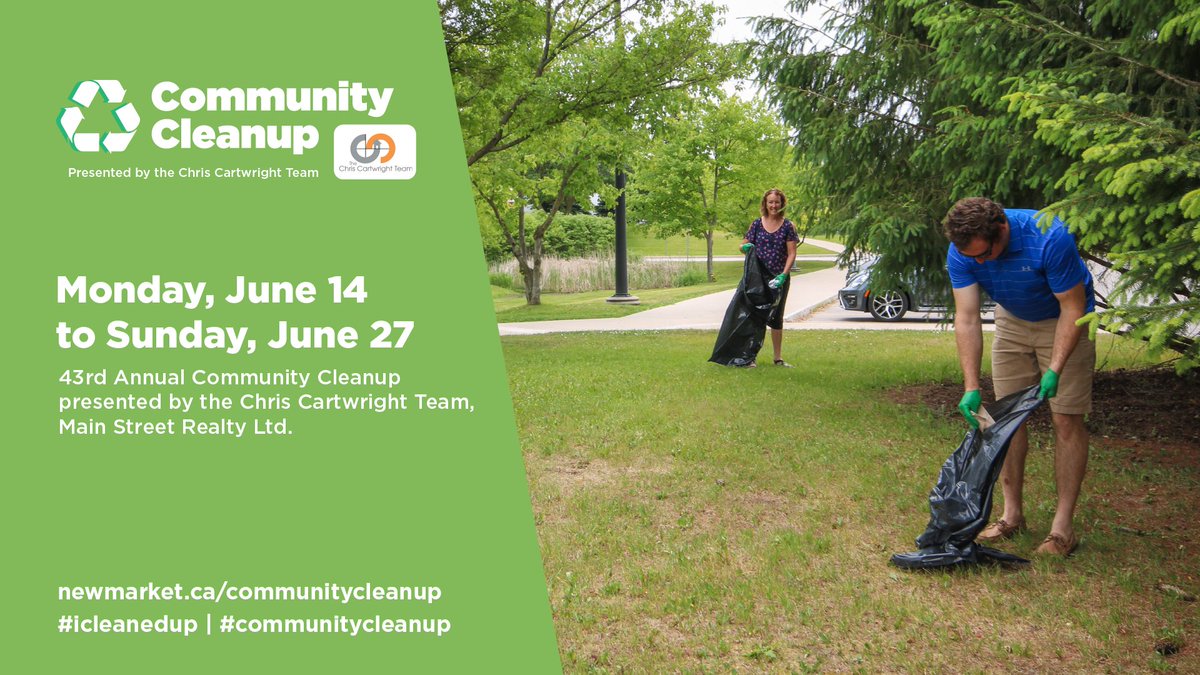 TownofNewmarket's tweet photo. Let the 43rd Annual Community Cleanup presented by @cartwright41 begin! Starting at 8:30 a.m today, pick up your free kit at Ray Twinney Recreation Complex (while quantities last). Check details, target locations &amp; safety tips at https://t.co/F35x92fgZe

#icleanedup https://t.co/WEJ9KYgRgD